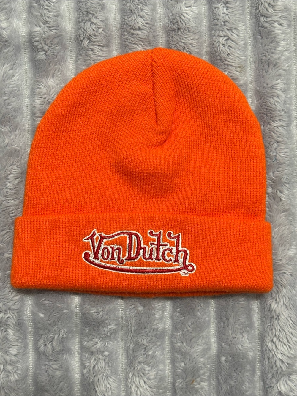 Von Dutch Kids Bright Orange Knit Beanie with Embroidered Logo